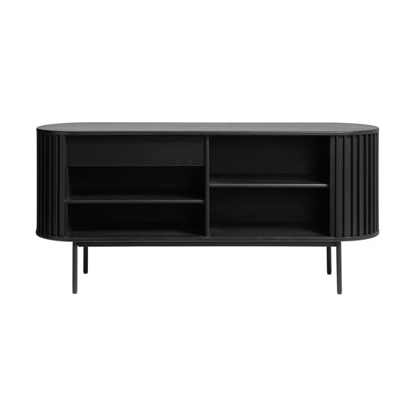 Črna nizka komoda v hrastovem dekorju z drsnimi vrati 73x160 cm Siena – Unique Furniture-image-4