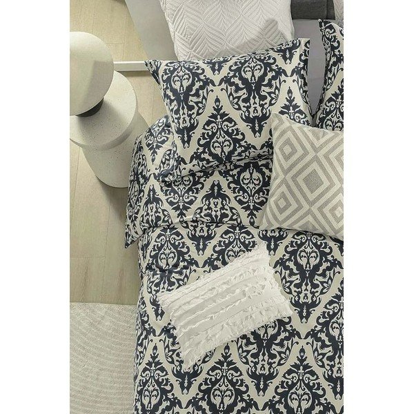 Črna/bež 4-delna podaljšana posteljnina za zakonsko posteljo iz renforce bombaža z rjuho 200x220 cm Damask – Mila Home-image-2