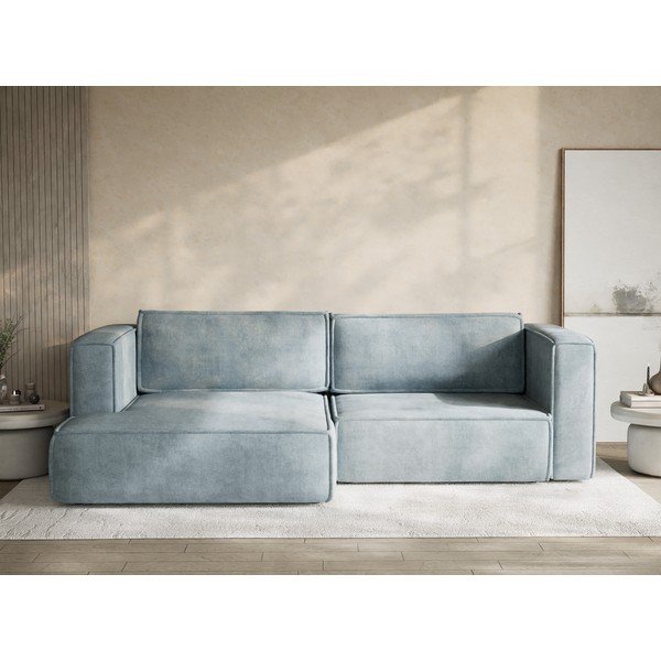 Svetlo modra raztegljiva/s prostorom za shranjevanje kotna sedežna garnitura iz šenilje (levi kot/z ležalnikom) Velto – Maison de Rêve-image-1