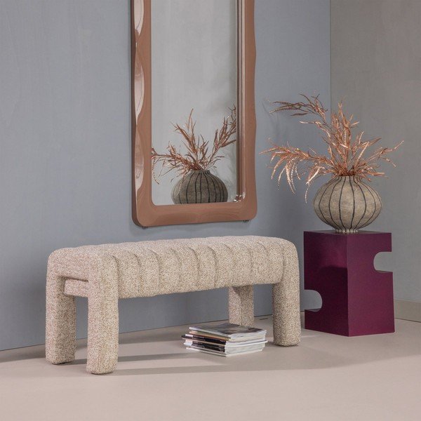 Svetlo rjava oblazinjena klop iz tkanine bouclé Frex – WOOOD-image-1