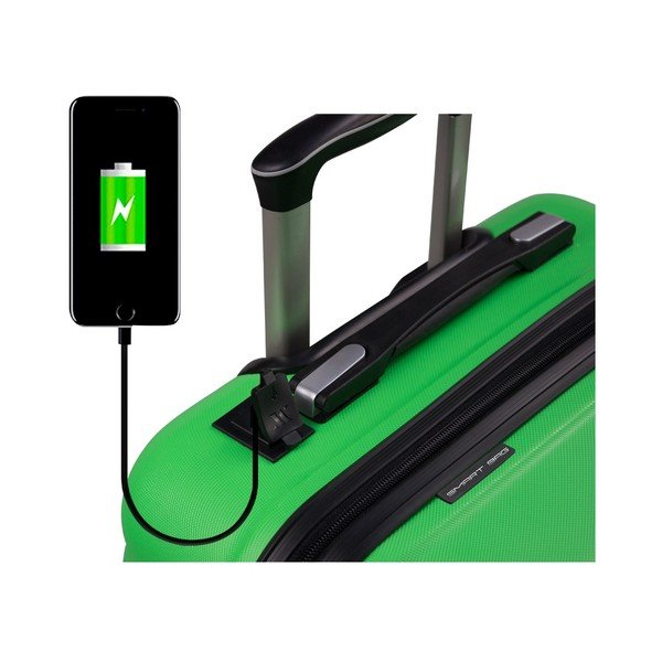 Zeleni potovalni kovček na kolesih z vhodom USB Moj kovček Valice COLORS RESSNO Cabin-image-2