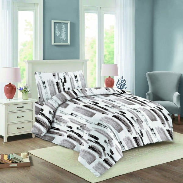 Bela/siva enojna bombažna posteljnina 140x200 cm Nela – Cotton House