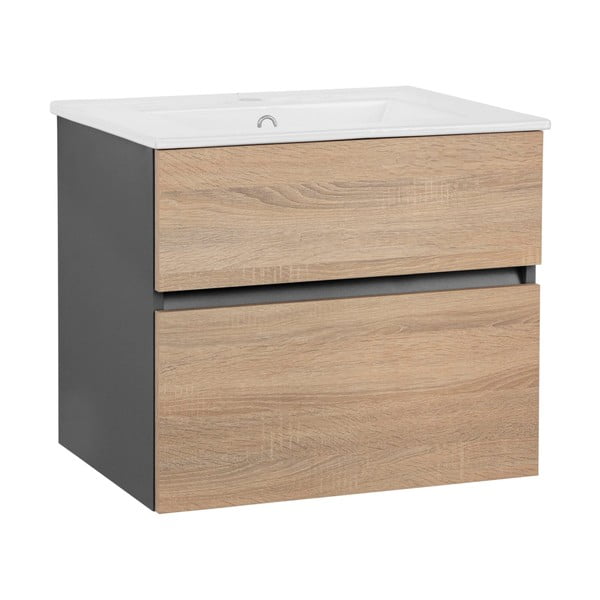 Stenska omarica brez umivalnika v hrastovem dekorju v naravni barvi 60x52 cm Wisla – Støraa