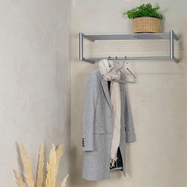 Kovinski stenski obešalnik v srebrni barvi s polico 80 cm Smooth – Spinder Design-image-3