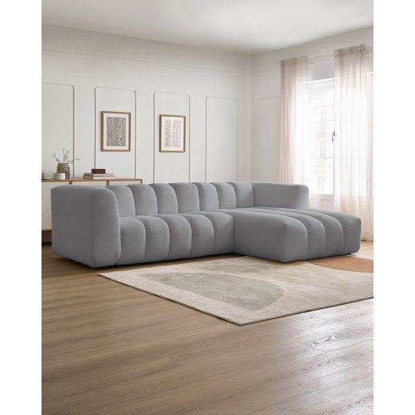 Svetlo siva kotna sedežna garnitura (desni kot/z ležalnikom) Talia – Bobochic Paris-image-1