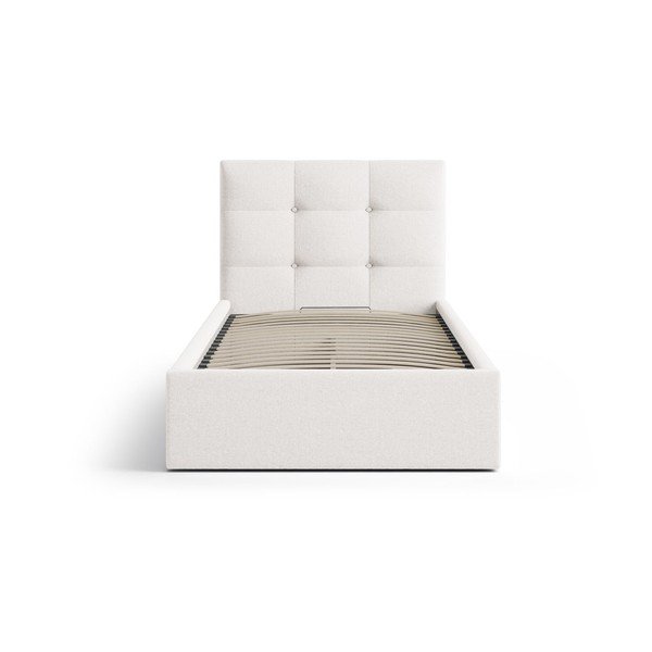 Kremno bela oblazinjena postelja s prostorom za shranjevanje in z letvenim dnom 90x200 cm Phaedra – Micadoni -image-3