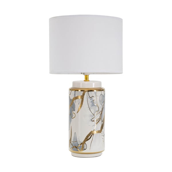 Bela/zlata keramična namizna svetilka s tekstilnim senčnikom (višina 48 cm) Glam Abstract – Mauro Ferretti