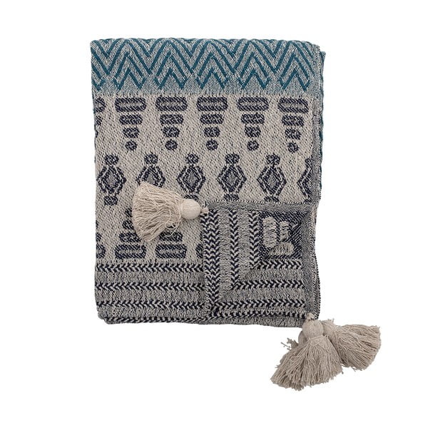 Sivo-modra odeja Bloomingville Ornamenti, 160 x 130 cm-image-3