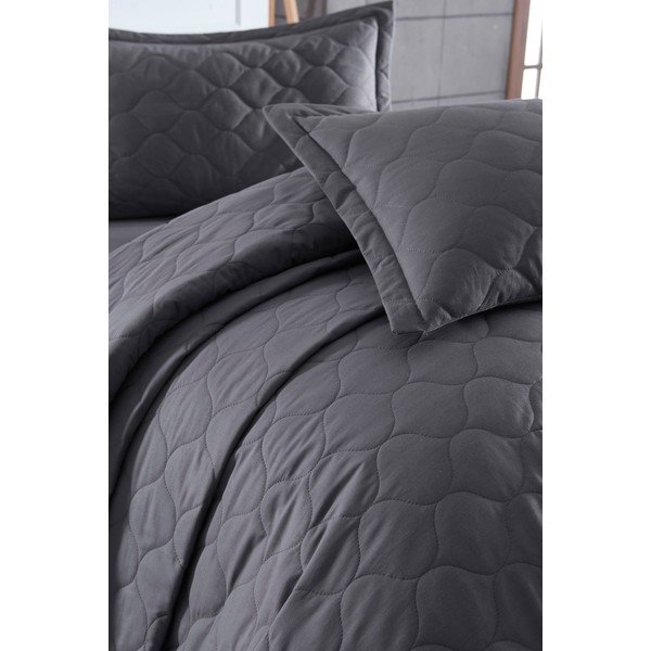 Temno sivo posteljno pregrinjalo z 2 prevlekama za vzglavnike iz ranforce bombaža EnLora Home Fresh, 225 x 240 cm-image-1
