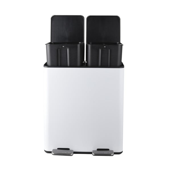 Mat bel jeklen koš za smeti za ločevanje odpadkov s pedalom 2x20 l Aliya – Spirella-image-3