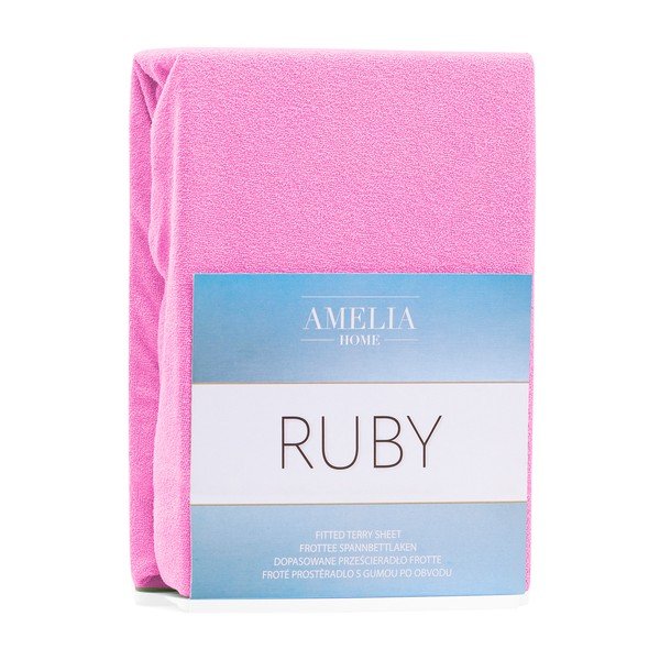 Rubinasto rožnata elastična rjuha z visoko vsebnostjo bombaža AmeliaHome Ruby, 100/120 x 200 cm-image-1