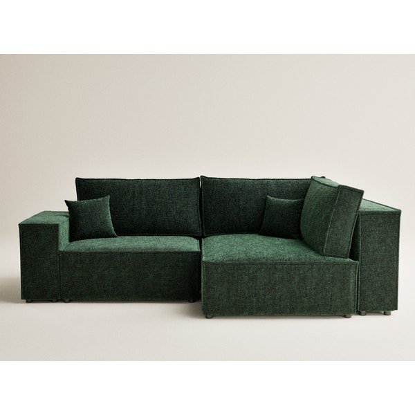 Temno zelena raztegljiva/s prostorom za shranjevanje kotna sedežna garnitura iz šenilje (desni kot/v obliki črke L) Tonga – Maison de Rêve-image-2