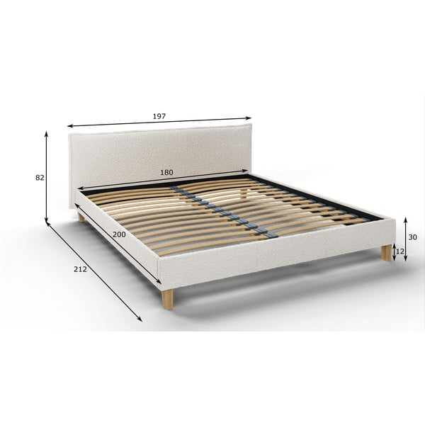 Kremno bela oblazinjena zakonska postelja z letvenim dnom 180x200 cm Tina – Ropez-image-4