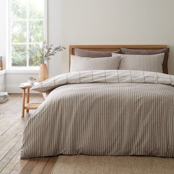 Kremno bela/sivorjava enojna flanelna posteljnina 135x200 cm Brushed Regal Check – Bianca-image-4