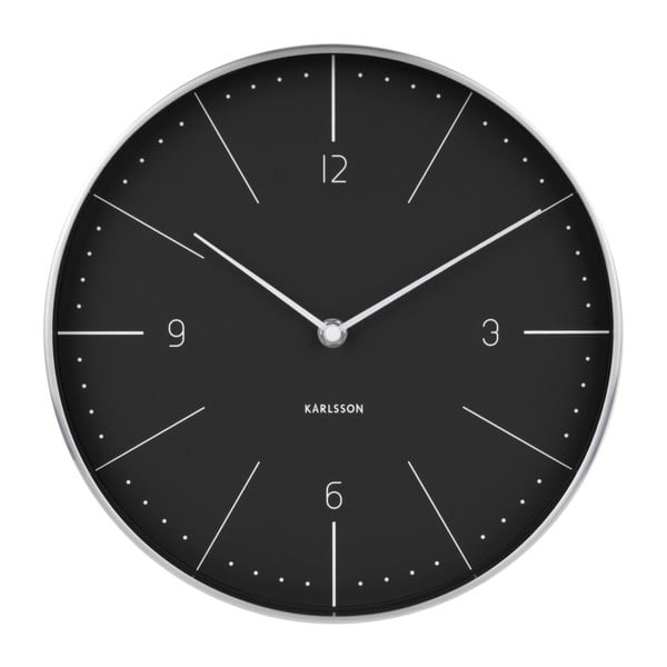 Črna stenska ura s srebrnimi detajli Karlsson Normann, ⌀ 28 cm