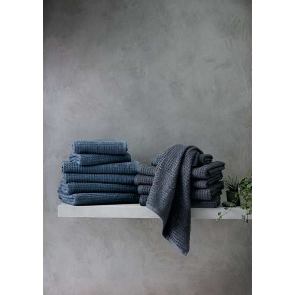 Temno siva frotirna brisača iz organskega bombaža 50x100 cm Check – JUNA-image-1