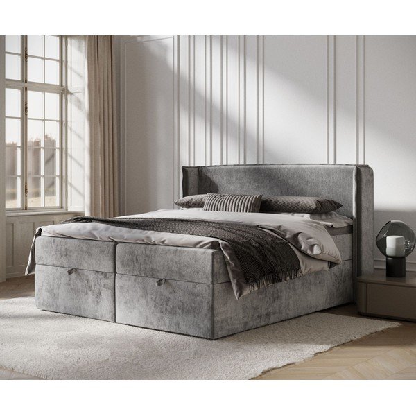 Siva boxspring postelja s prostorom za shranjevanje 180x200 cm Passion – Maison de Rêve-image-1