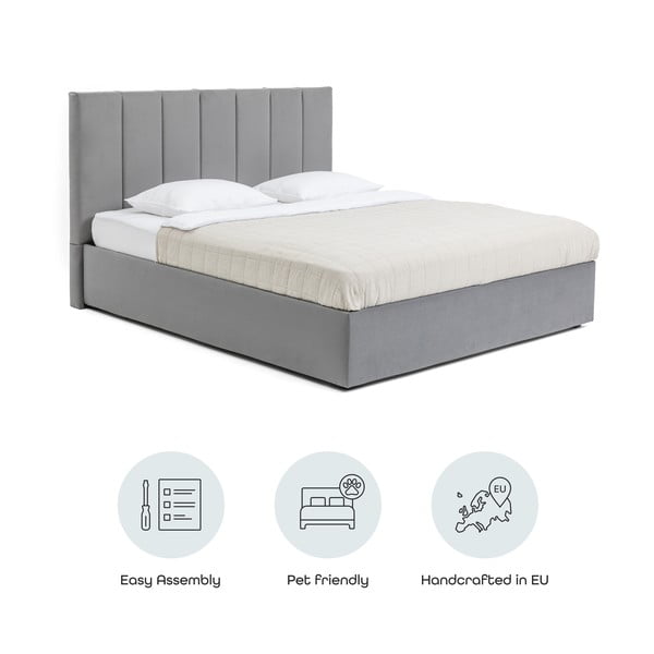 Siva oblazinjena zakonska postelja s prostorom za shranjevanje z letvenim dnom 160x200 cm Thessa Bold Line – Bonami Selection-image-4