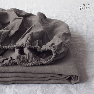 Temno siva lanena napenjalna rjuha Linen Tales, 180 x 200 cm