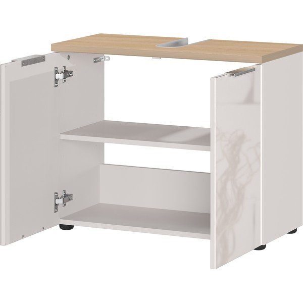 Kremno bela omarica za pod umivalnik v sijajnem dekorju 70x58 cm Tavira – Germania-image-2