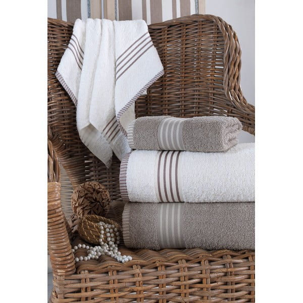 Kremno beli/sivorjavi bombažni komplet brisač 4 ks – Mila Home-image-1