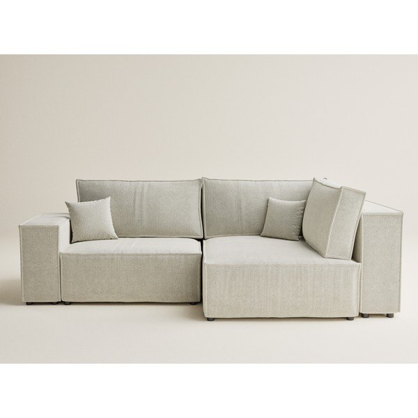 Kremno bela raztegljiva/s prostorom za shranjevanje kotna sedežna garnitura iz šenilje (desni kot/v obliki črke L) Tonga – Maison de Rêve-image-2