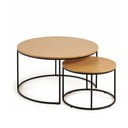 Okrogle mizice v kompletu 2 ks z mizno ploščo v hrastovem dekorju v naravni barvi ø 80 cm Yona – Kave Home