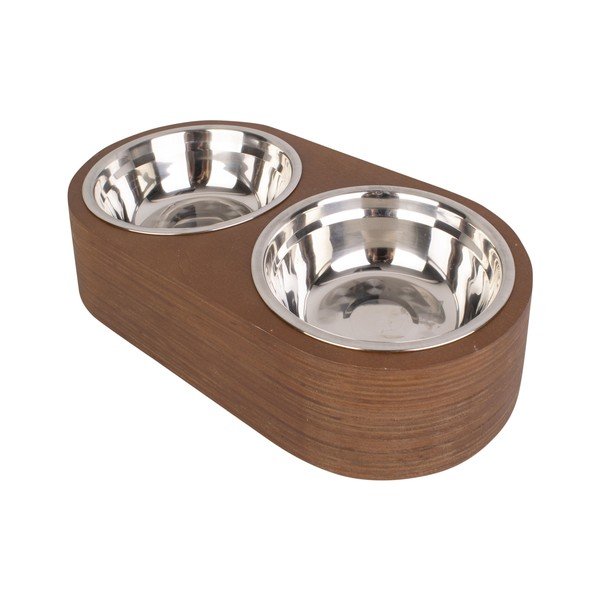 Komplet 2 kovinskih posod v temni lesenem podstavku PT LIVING Pet, širina 18 cm-image-2