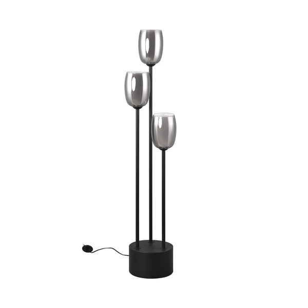 Črna/srebrna stoječa svetilka s steklenim senčnikom (višina 140 cm) Barret – Trio Select