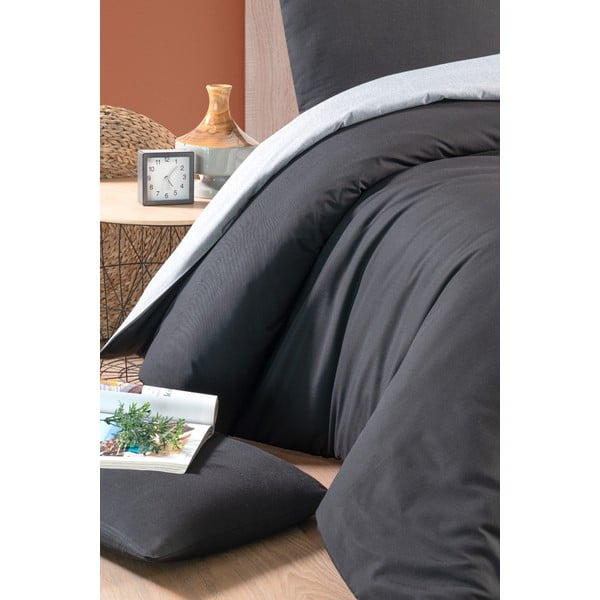 Črno-siva bombažna podaljšana posteljnina z rjuho 160x220 cm - Mila Home-image-2