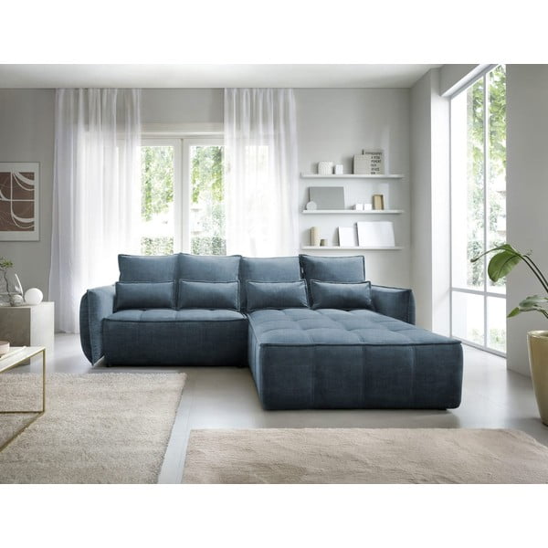 Modra žametna raztegljiva/s prostorom za shranjevanje kotna sedežna garnitura (desni kot/z ležalnikom) Campo – ELTAP-image-3