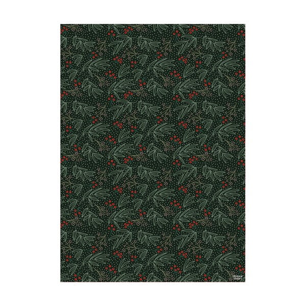 5 listov črno-zelenega ovojnega papirja Winter Floral-image-2