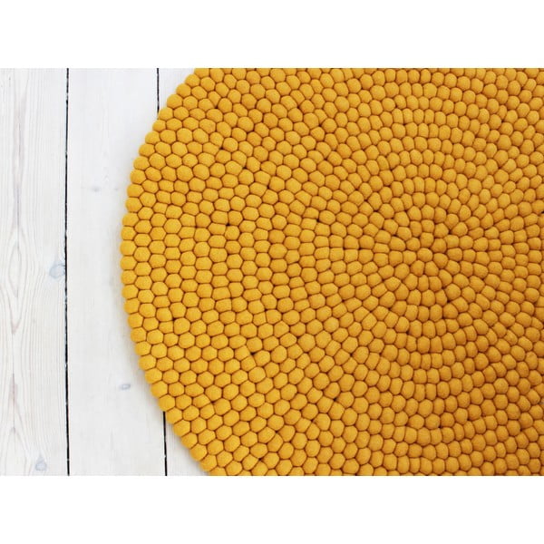 Gorčično rumena preproga iz volnenega filca Wooldot Ball Rugs, ⌀ 140 cm