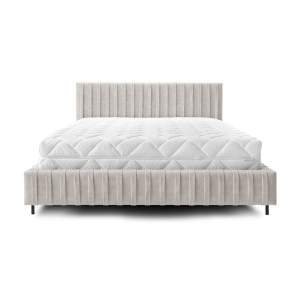 Bež oblazinjena zakonska postelja s prostorom za shranjevanje in z letvenim dnom 140x200 cm Plissa – ELTAP-image-3