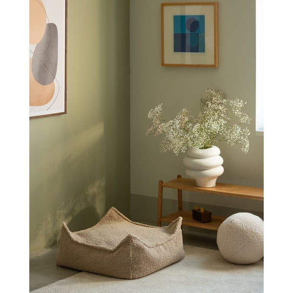 Svetlo rjava otroška vreča za sedenje iz tkanine bouclé Square – Wigiwama-image-1