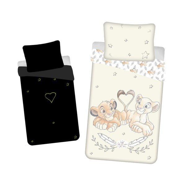 Svetlo rumena enojna bombažna otroška posteljnina s svetlečim učinkom 140x200 cm Lion King "Best friends" – Jerry Fabrics