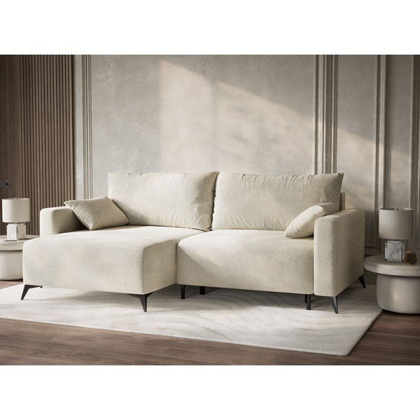 Kremno bela raztegljiva/s prostorom za shranjevanje kotna sedežna garnitura iz šenilje (levi kot/z ležalnikom) Leon – Maison de Rêve-image-4