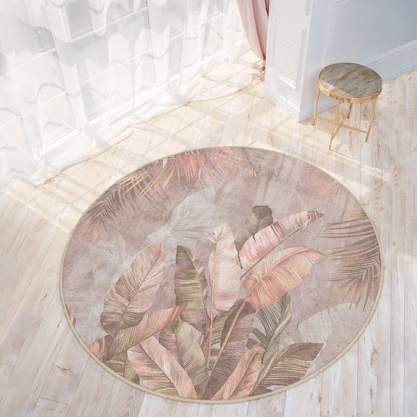 Svetlo rožnata pralna okrogla preproga ø 120 cm Dusty Leaves – Mila Home-image-2