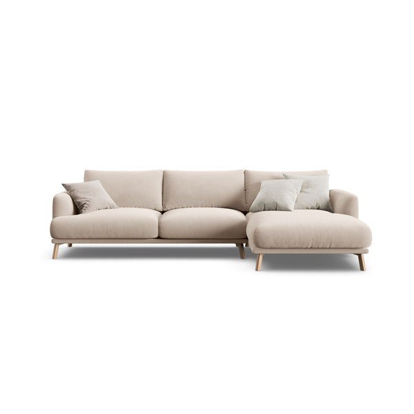 Bež žametna kotna sedežna garnitura (desni kot/z ležalnikom) Naomi – Micadoni 