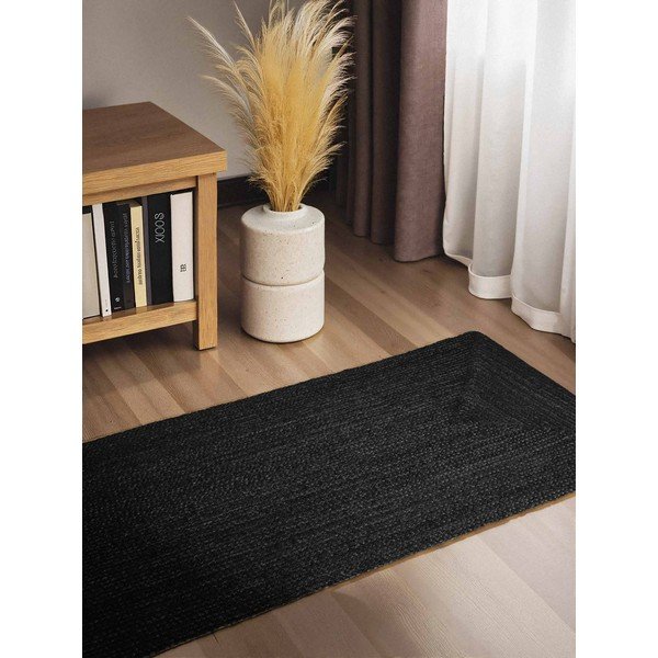 Črn obojestranski/ročno tkan tekač iz jute 80x200 cm Juno – Hanse Home-image-1
