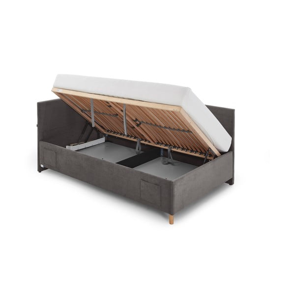 Antracitno siva oblazinjena kotna otroška postelja s prostorom za shranjevanje z letvenim dnom 120x200 cm Cool – Meise Möbel-image-4