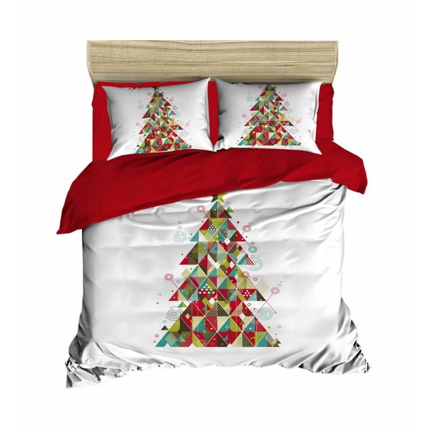 Rdeča/bela satenasta podaljšana posteljnina za zakonsko posteljo 200x220 cm – Mijolnir