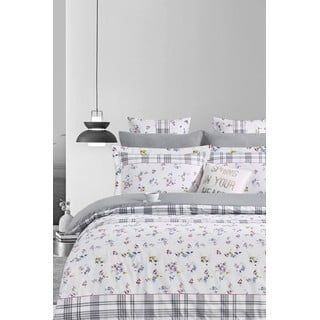 Bela/siva 4-delna podaljšana posteljnina za zakonsko posteljo iz renforce bombaža z rjuho 200x220 cm – Mila Home