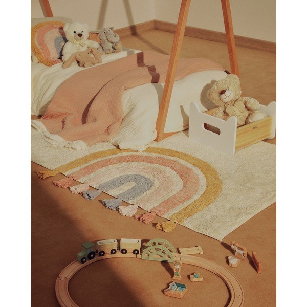 Slonokoščena pralna/ročno tkana bombažna otroška preproga 90x150 cm Tadea – Kave Home-image-1