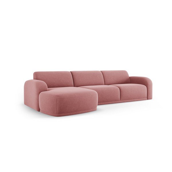 Svetlo rožnata žametna kotna sedežna garnitura Erin – Micadoni Home-image-3