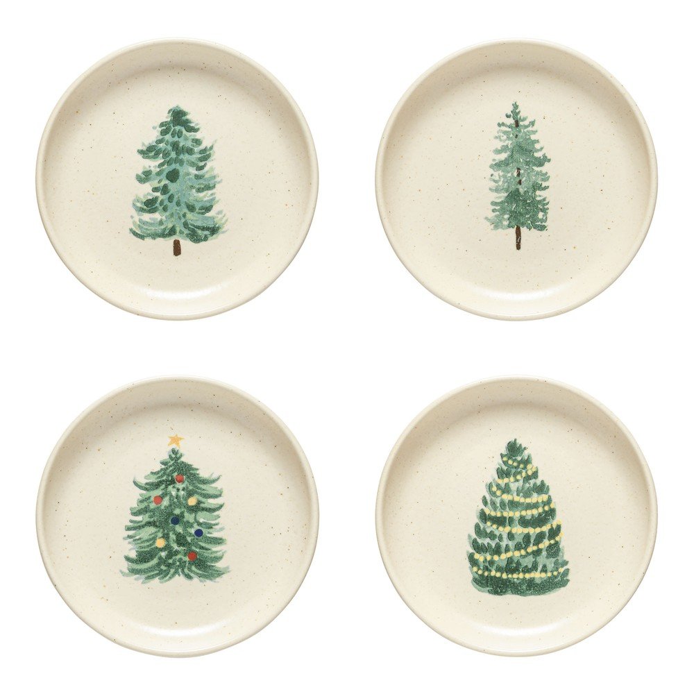 Kremno beli desertni krožniki v kompletu 4 ks z božičnim motivom iz kamenine ø Pacifica Christmas Tree