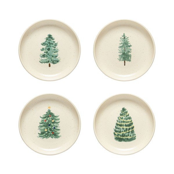 Kremno beli desertni krožniki v kompletu 4 ks z božičnim motivom iz kamenine ø 16 cm Pacifica Christmas Tree – Casafina