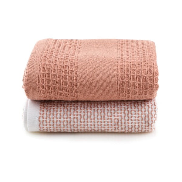 Rožnato-oranžne vafel brisače v kompletu 2 ks 40x60 cm Betty – Foutastic-image-3