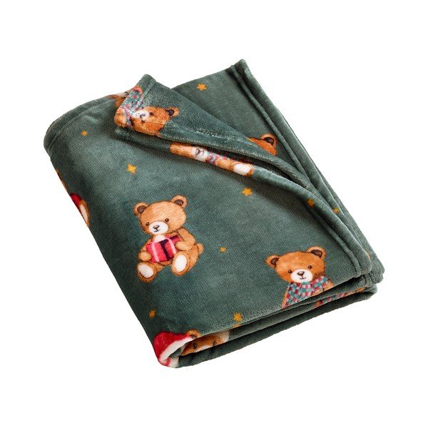 Temno zelena odeja z božičnim motivom 170x130 cm Christmas Tartan Teddy Bear – Catherine Lansfield