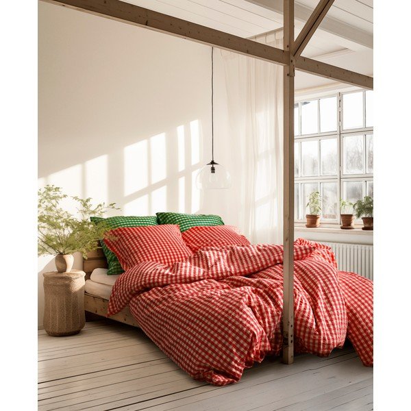 Rdeča/rumena podaljšana posteljnina za zakonsko posteljo iz krepa 200x220 cm Bæk&Bølge – JUNA-image-1